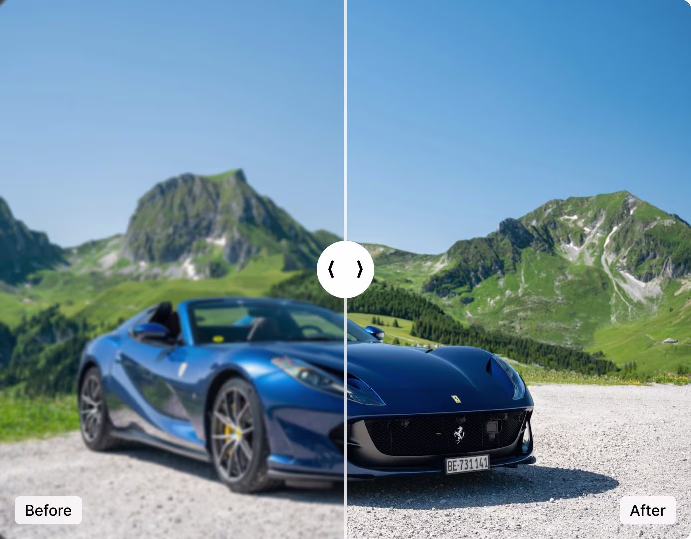 Before and after comparison of a blurry portrait sharpened with ImgGen AI deblur tool